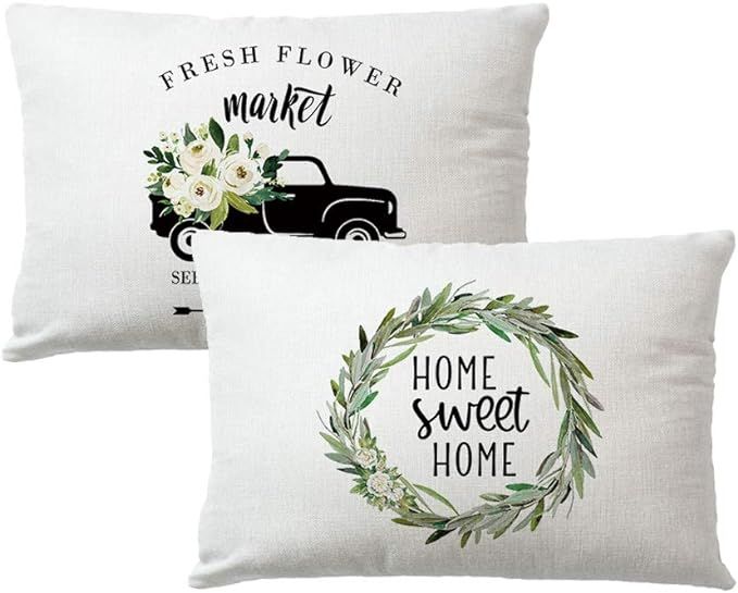 7COLORROOM 2Pack Farmhouse Floral Pillow Covers with Vintage Truck Home Sweet Home Rectangular/Wa... | Amazon (US)