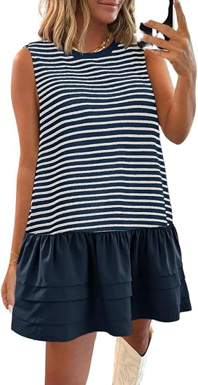 Wenrine Womens Sweatshirt Dress Casual Sleeveless Loose Tank Mini Dresses | Amazon (US)