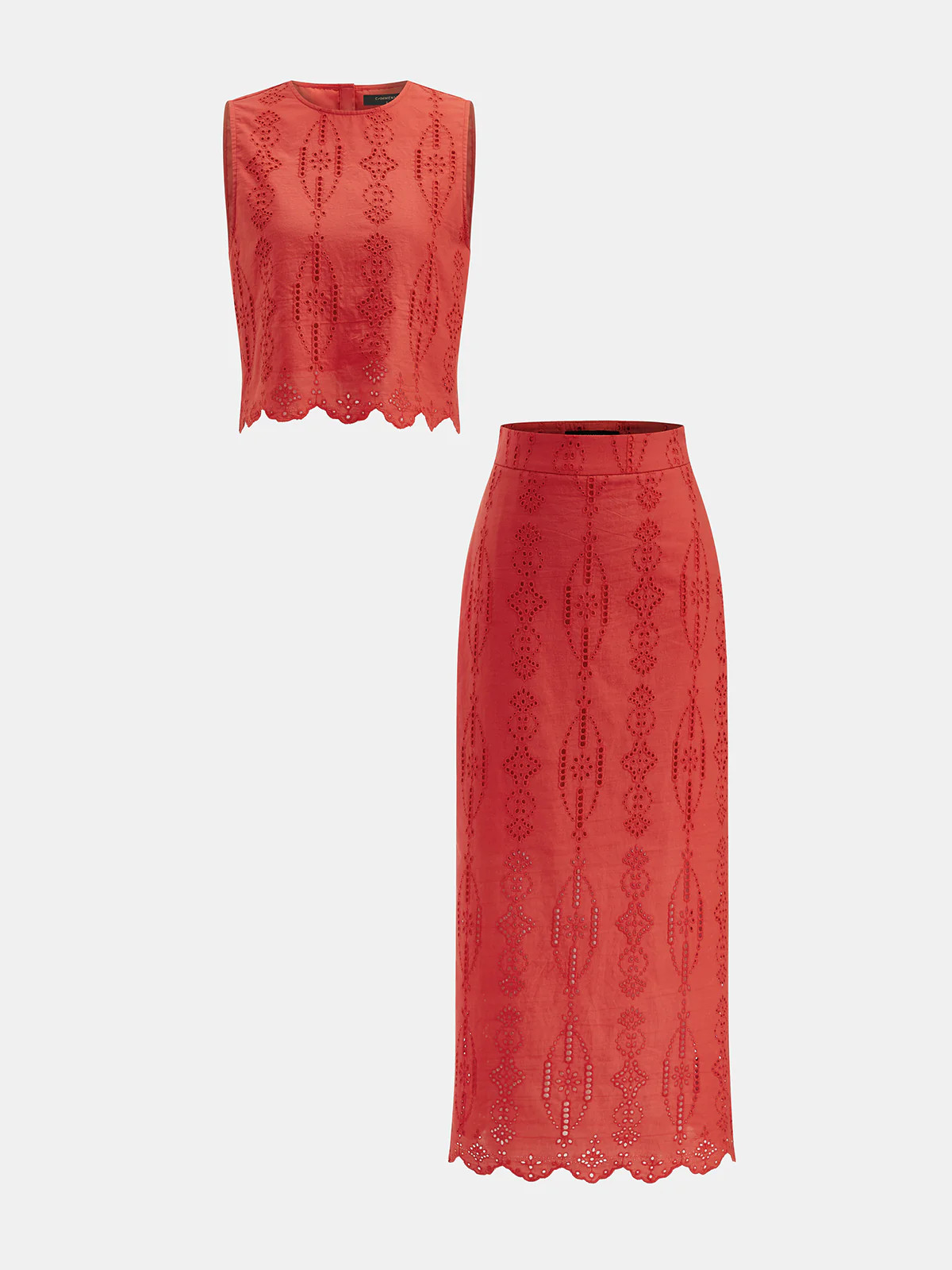 Cotton Eyelet Embroidery Top & Midi Skirt Set | Commense