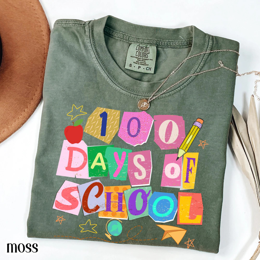 100 Days of School Comfort Colors Shirt Kindergarten Teacher First Grade Tshirt Ransom Girls Scho... | Etsy (US)
