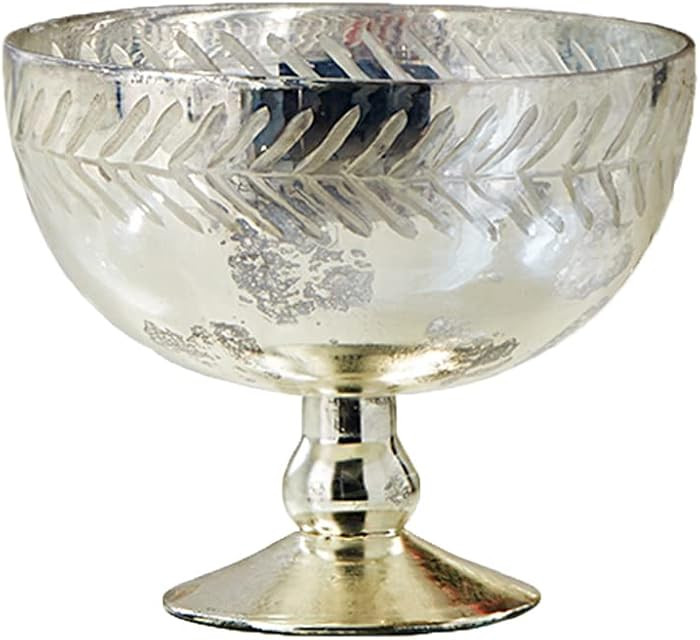Serene Spaces Living Silver Etched Leaf Mercury Glass Bowl, Vintage Compote Bowl (Pack 1) | Amazon (US)