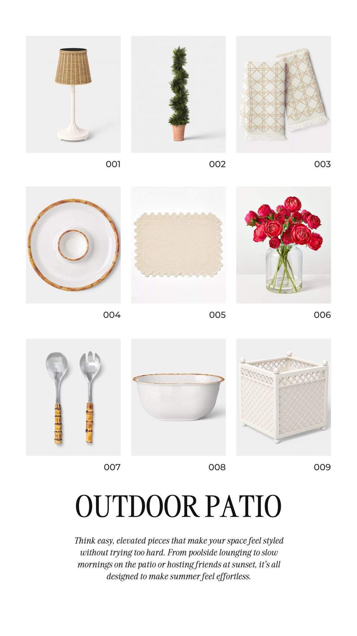 Think easy, elevated pieces that make your space feel styled without trying too hard. 

outdoor patio, summer patio, target home, home finds, home patio must haves