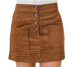 Susupeng Women High Waist Soft Faux Suede Button Down Skirt Slim Back Zip Side Pocket Mini Skirts | Amazon (US)