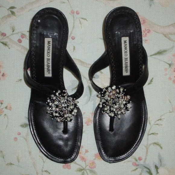 Vintage Black Manolo Blahnik Flip Flop Heels | Poshmark