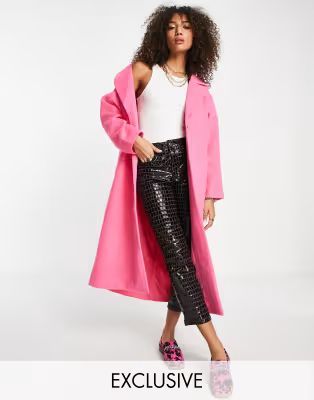 Reclaimed Vintage inspired longline duster coat in bright pink | ASOS | ASOS (Global)