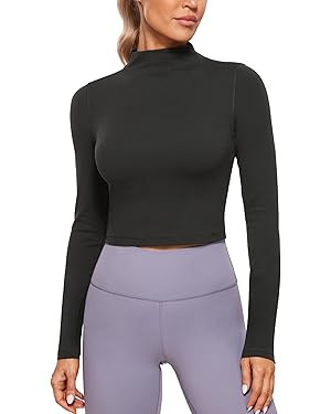 CRZ YOGA Womens Butterluxe Mock Turtleneck Long Sleeves Crop Tops Slim Fit Athletic Workout Casua... | Amazon (US)