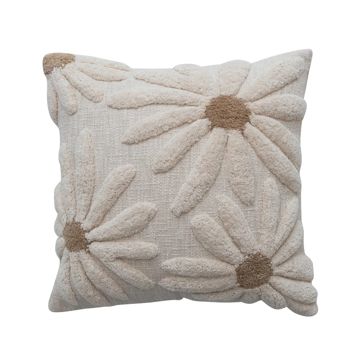 Cotton Slub Pillow With Tufted Flowers | Wayfair North America
