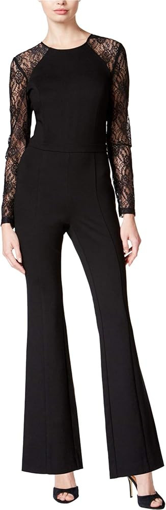 Bar III Womens Flared Lace-Contrast Jumpsuit Black Size 4 | Amazon (US)