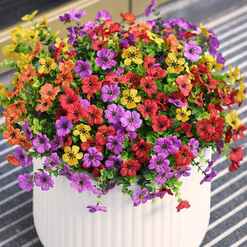 INQCMY Artificial Flowers for Outdoors Faux Plants Outdoor Fake Flowers Spring Decoration,12 Bundles Faux Silk Colorful Daisy Realistic UV Resistant for Outside Home Planter Window Porch Patio Yard | Amazon (US)