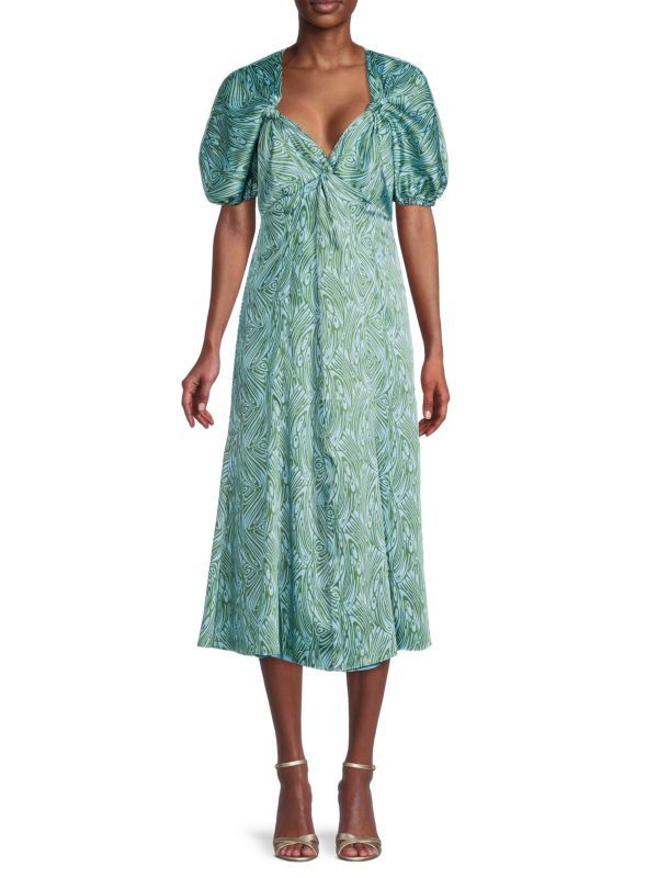 Marice Print Puff Sleeve Midi Dress | Saks Fifth Avenue OFF 5TH