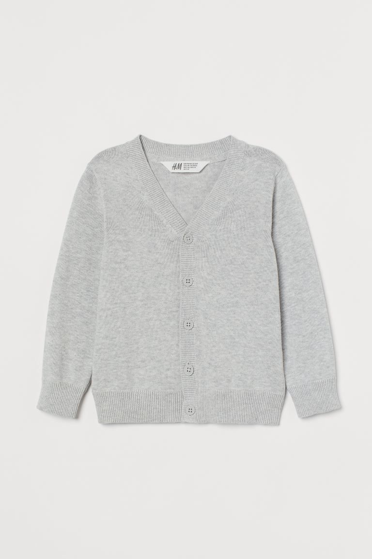 Fine-knit cardigan in cotton. V-neck, buttons at front, and long sleeves. Ribbing at opening, cuf... | H&M (US + CA)