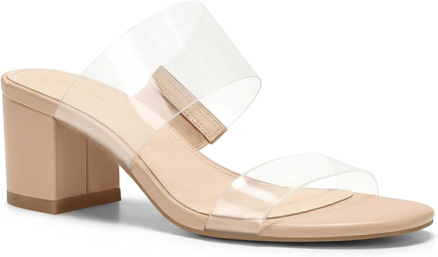 Coutgo Women's Clear Heeled Sandals Transparent Two Strap Chunky Block Heels Mules Open Toe Slip ... | Amazon (US)