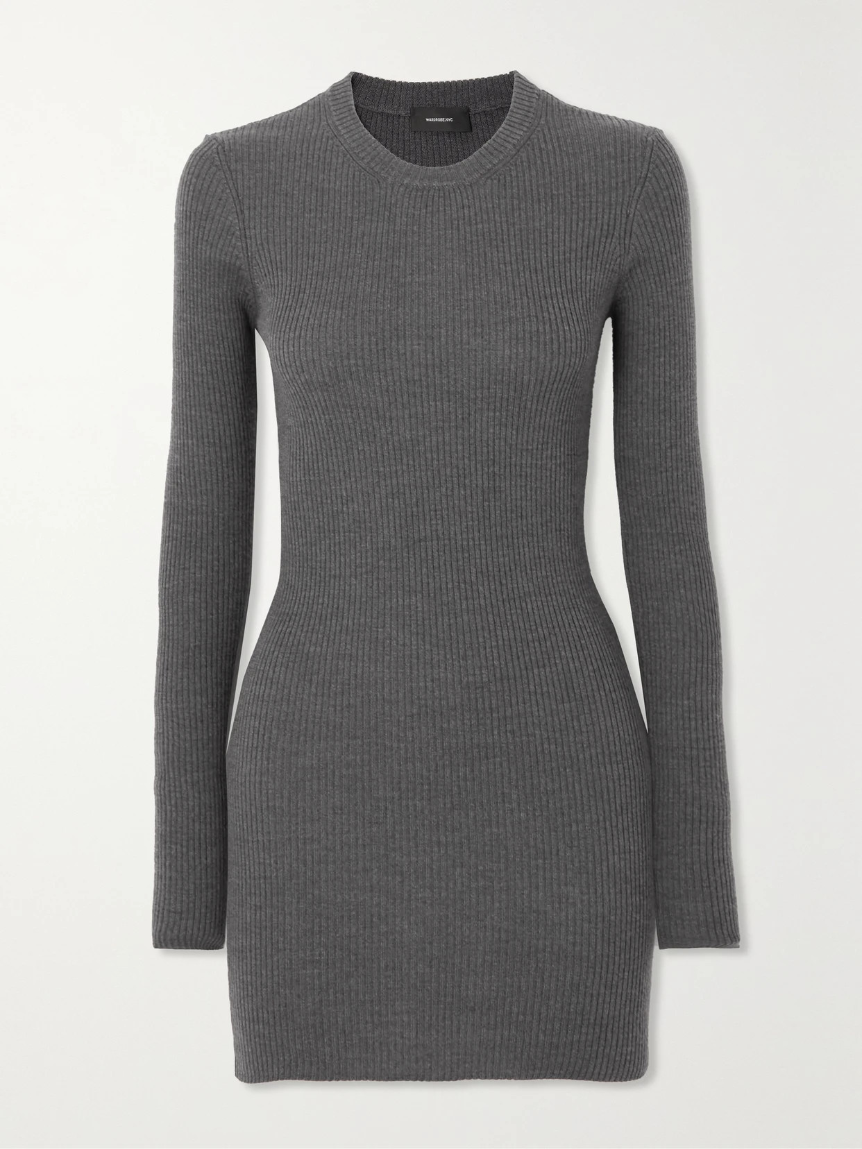 WARDROBE. NYC - Ribbed Merino Wool Mini Dress - Gray | NET-A-PORTER (US)