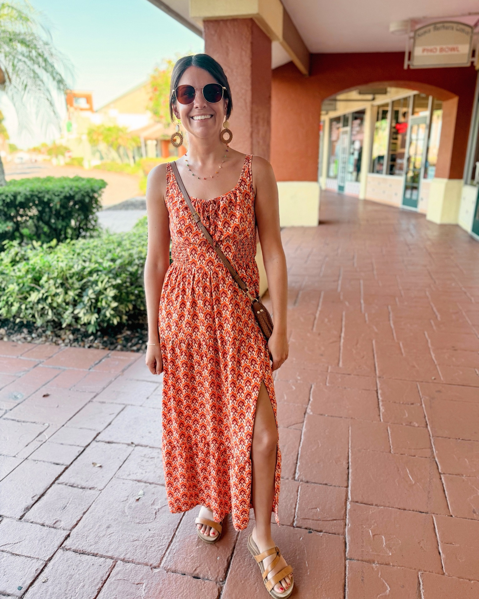 small in my dress, 6 in my sandals. Linked my sunglasses and bag. My necklace and earrings aren’t available so I linked similar ones!🧡

#LTKPetite #LTKgrwm #LTKootd