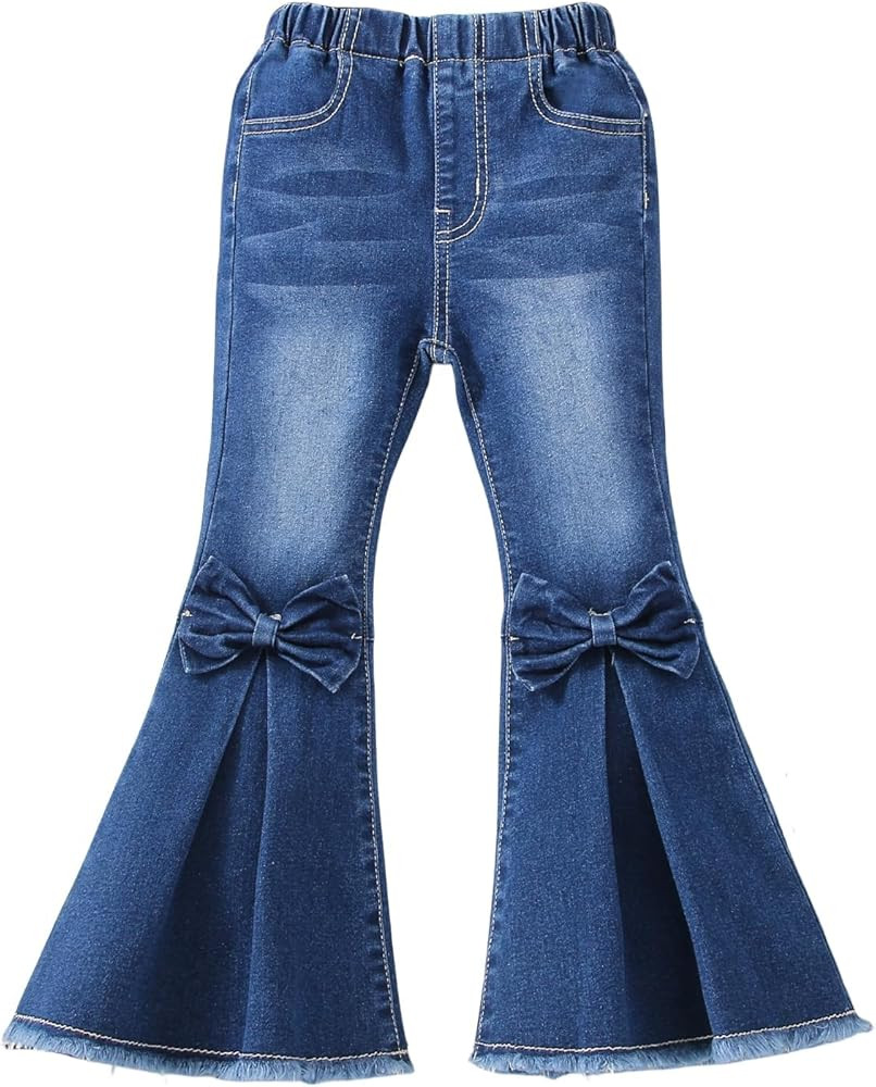 WDIRARA Toddler Girl's High Waisted Bow Front Bell Bottom Jeans Flare Leg Denim Pants | Amazon (US)