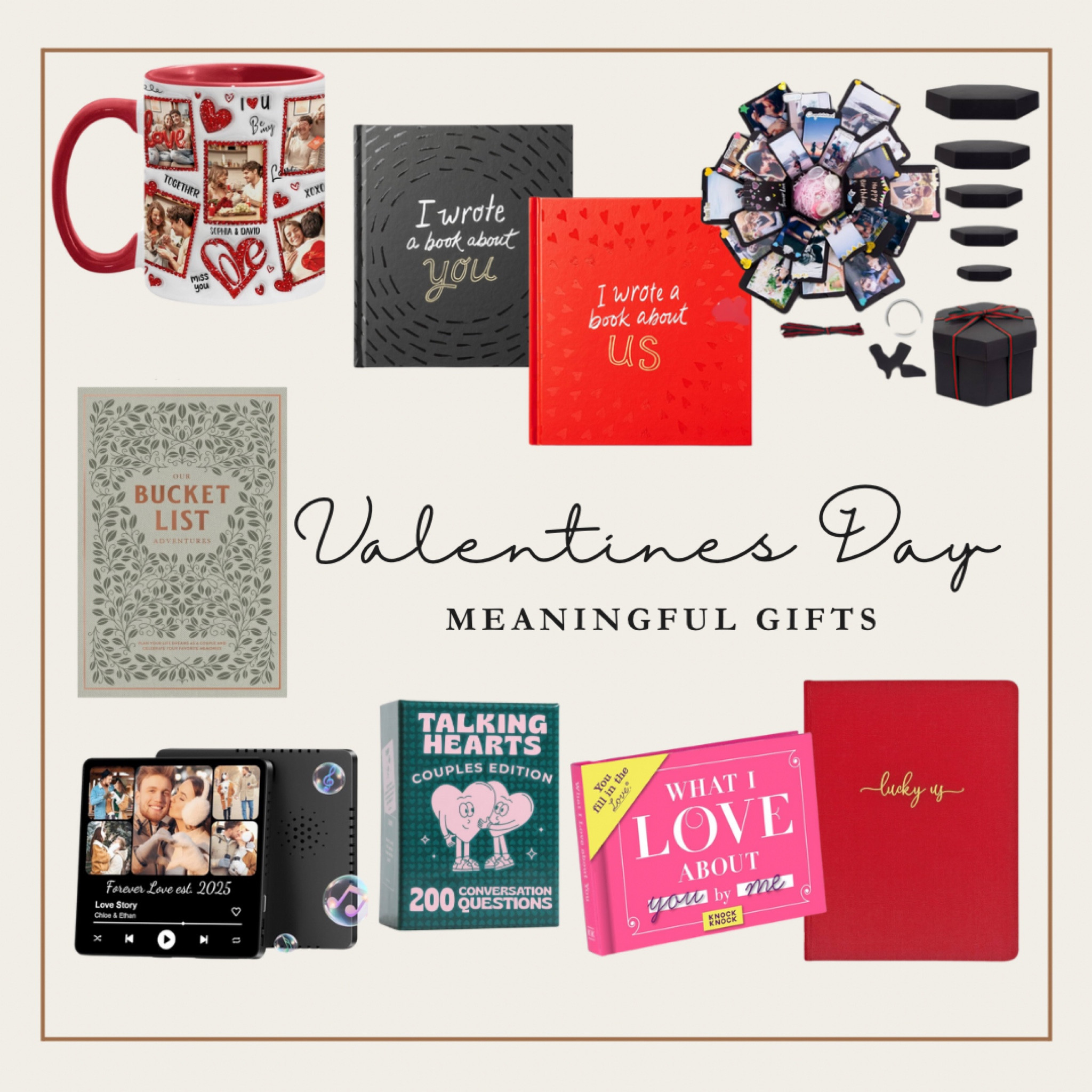 Meaningful gifts that remind your love one they are loved all year around. From writing your love a book, to meaningful conversation cards, to creating a bucket list together and/or even writing your love story to be shared/passed on to your children; we’ve got you covered.

#LTKMeaningfulGifts
#LTKGiftThatKeepsOnGiving
#LTKThingsTreasured

#LTKFamily #LTKMostLoved #LTKGiftGuide