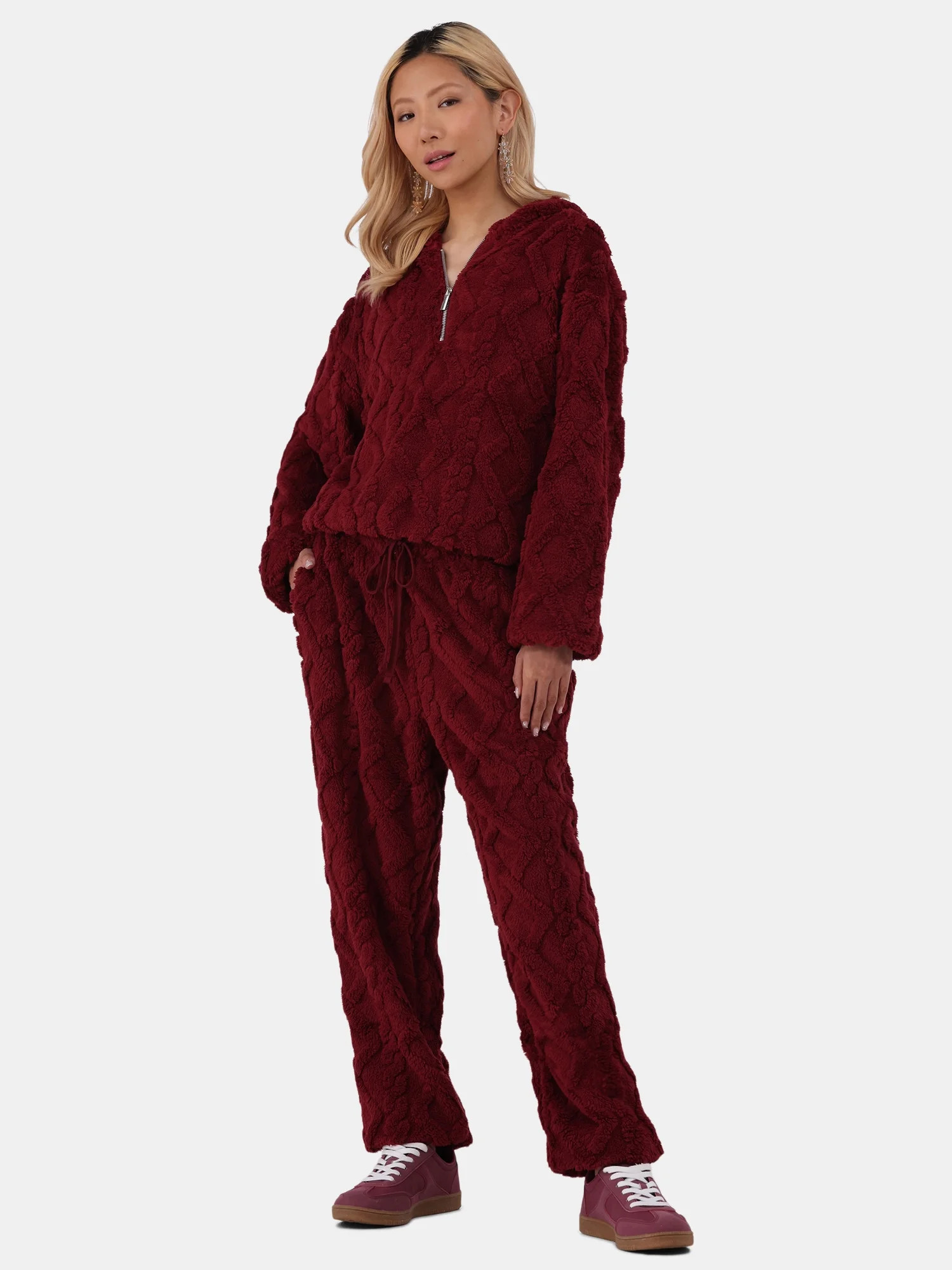 No Boundaries Embossed Fleece Hoodie & Joggers Set, 2-Piece, Women's and Women’s Plus | Walmart (US)