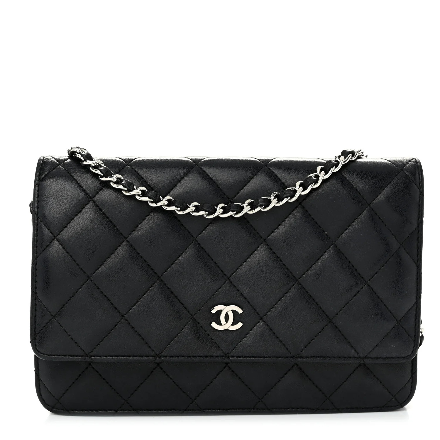 Lambskin Quilted Wallet On Chain WOC Black | FASHIONPHILE (US)