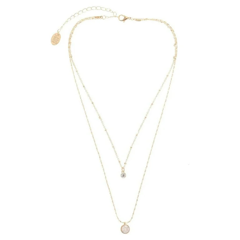 Time and Tru Layered Gold Tone Necklace for Women, Delicate Gold Chains with Small CZ Pendants - ... | Walmart (US)