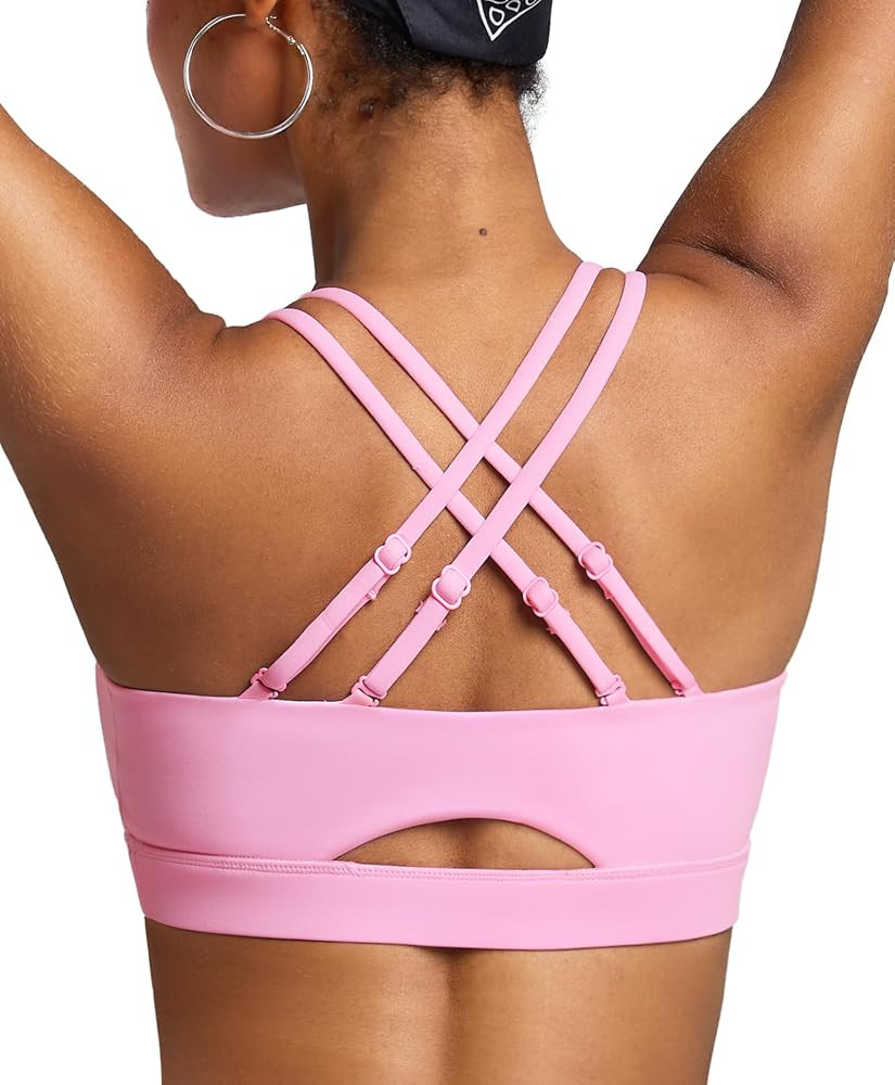 BRXL Sports Bra with Sewn in Pads Light Impact Adjustable Strappy Padded Push Up Sports Bra Criss... | Amazon (US)