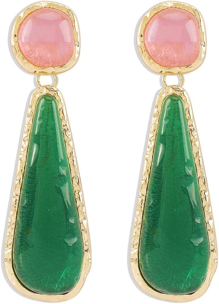 Long Teardrop Dangle Earrings for Women Girls Gold Plated Exggerated Boho Resin Irregular Geometr... | Amazon (US)