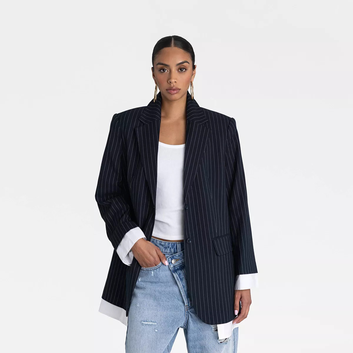 KBB by KAHLANA Women's 'The Shirt Blazer' - Navy/White Striped | Target