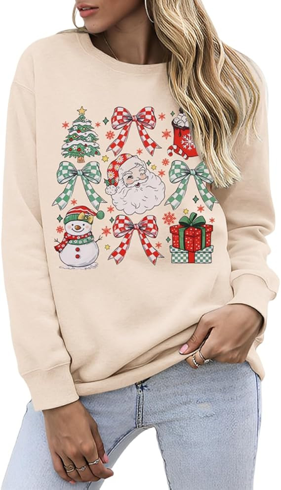 MODNTOGA Christmas Outfit Women's Santa Graphic Sweatshirt Merry Christmas Crewneck Shirt Cute Xm... | Amazon (US)