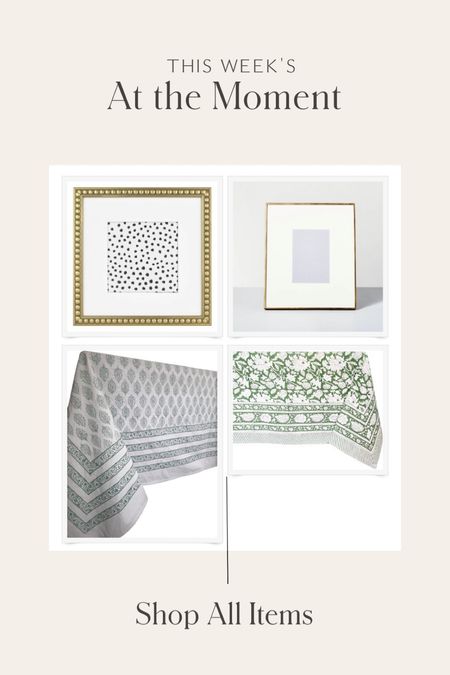 This weeks items I’m loving at the moment - read more about each on megleonard.co
•
•
•
Affordable gold rim frame, brass frame, wide mat frame, target home, block print tablecloth, Christmas tablescape, table setting, amazon holiday decor, last minute gift, affordable home defor

#LTKGiftGuide #LTKHoliday #LTKhome