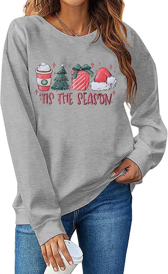 UNIQUEONE Tis The Season Sweatshirts for Women Christmas Sweatshirts Cute Xmas Tree Sweatshirt Ca... | Amazon (US)