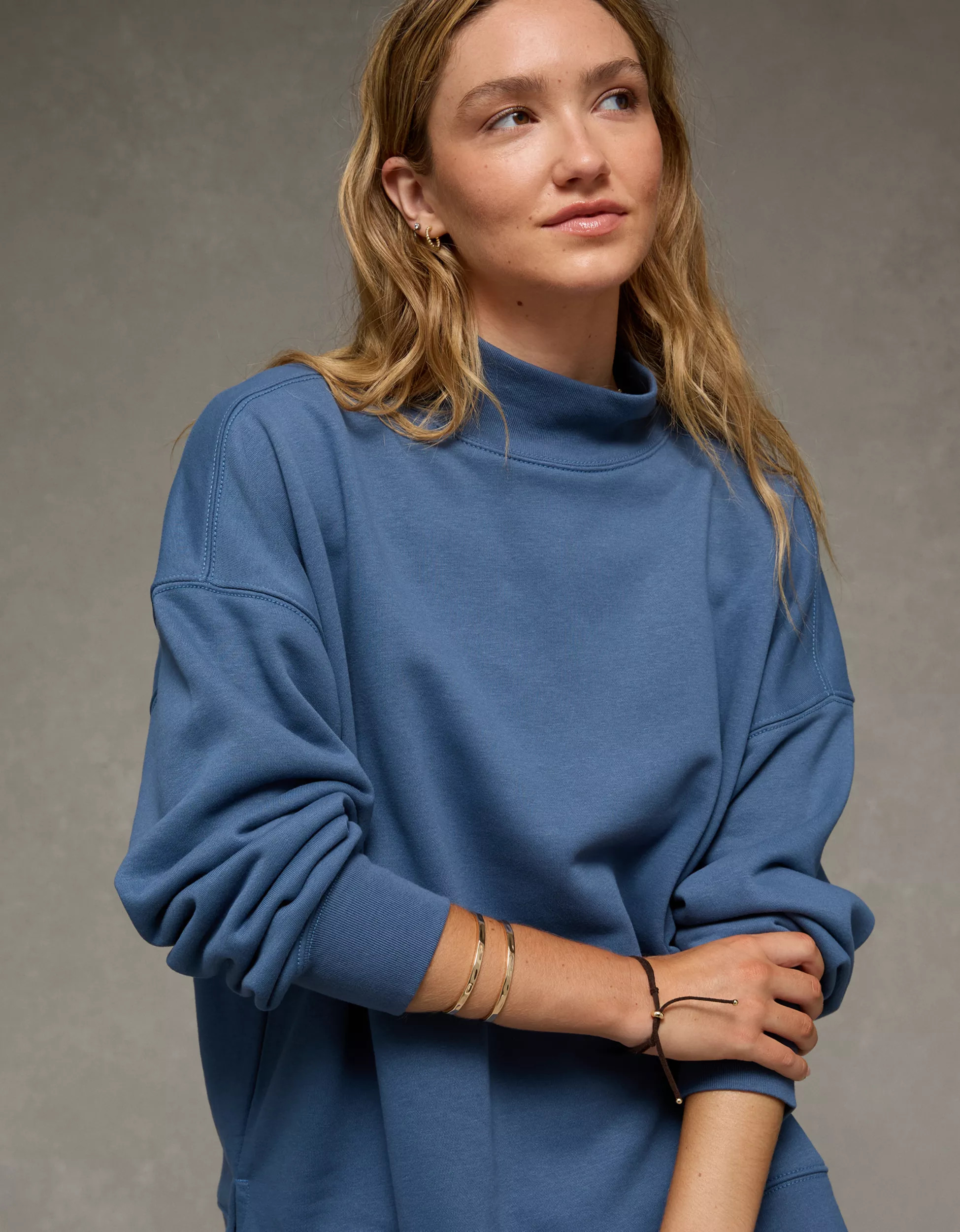 AE Everyday Luxe Oversized Mock Neck Sweatshirt | American Eagle Outfitters (US & CA)