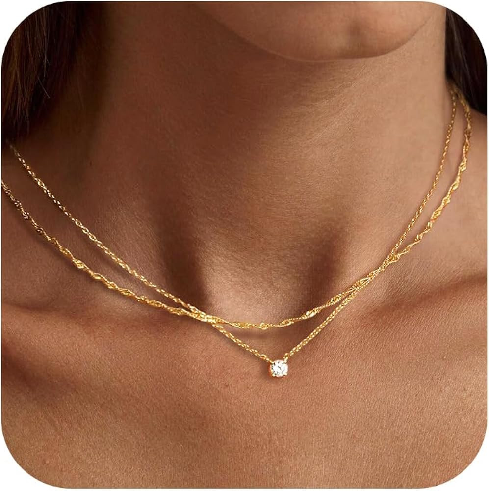 Tewiky Dainty 14k Gold Plated/Silver Cubic Zirconia Necklaces for Women, Simple CZ Jewelry Neckla... | Amazon (US)