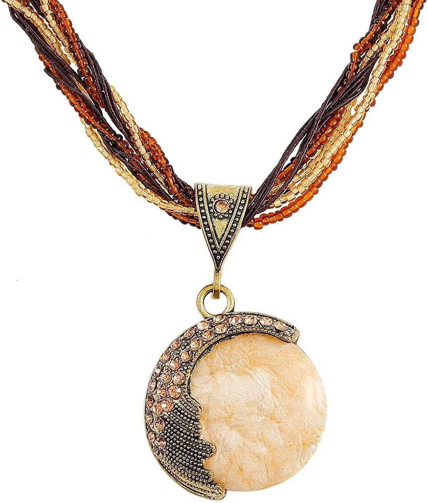 Boho Stone Pendant Necklace Tribal Choker Necklaces Fashion Beaded Jewelry for Women | Amazon (US)