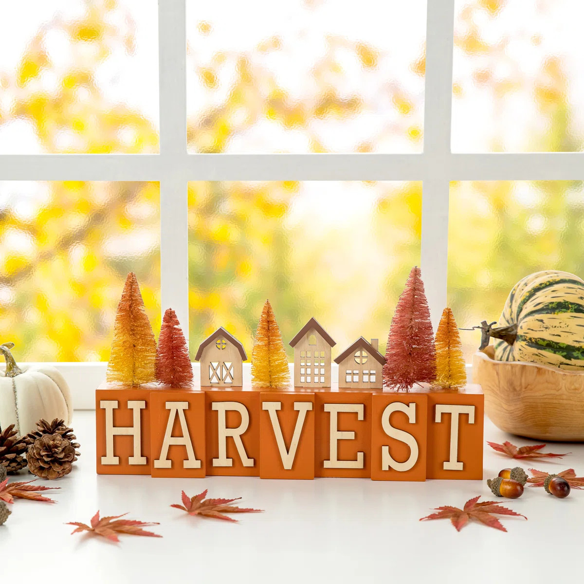 14"L Harvest Wooden House/Brush Trees Table Décor | Wayfair North America