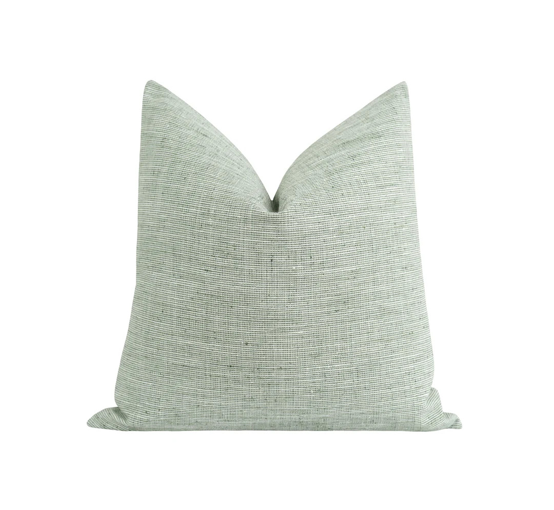 Tweed Textured Pillow Cover In Seaglass Green, Green White Woven Pillow Cover, 18 20 22 24 Green ... | Etsy (US)