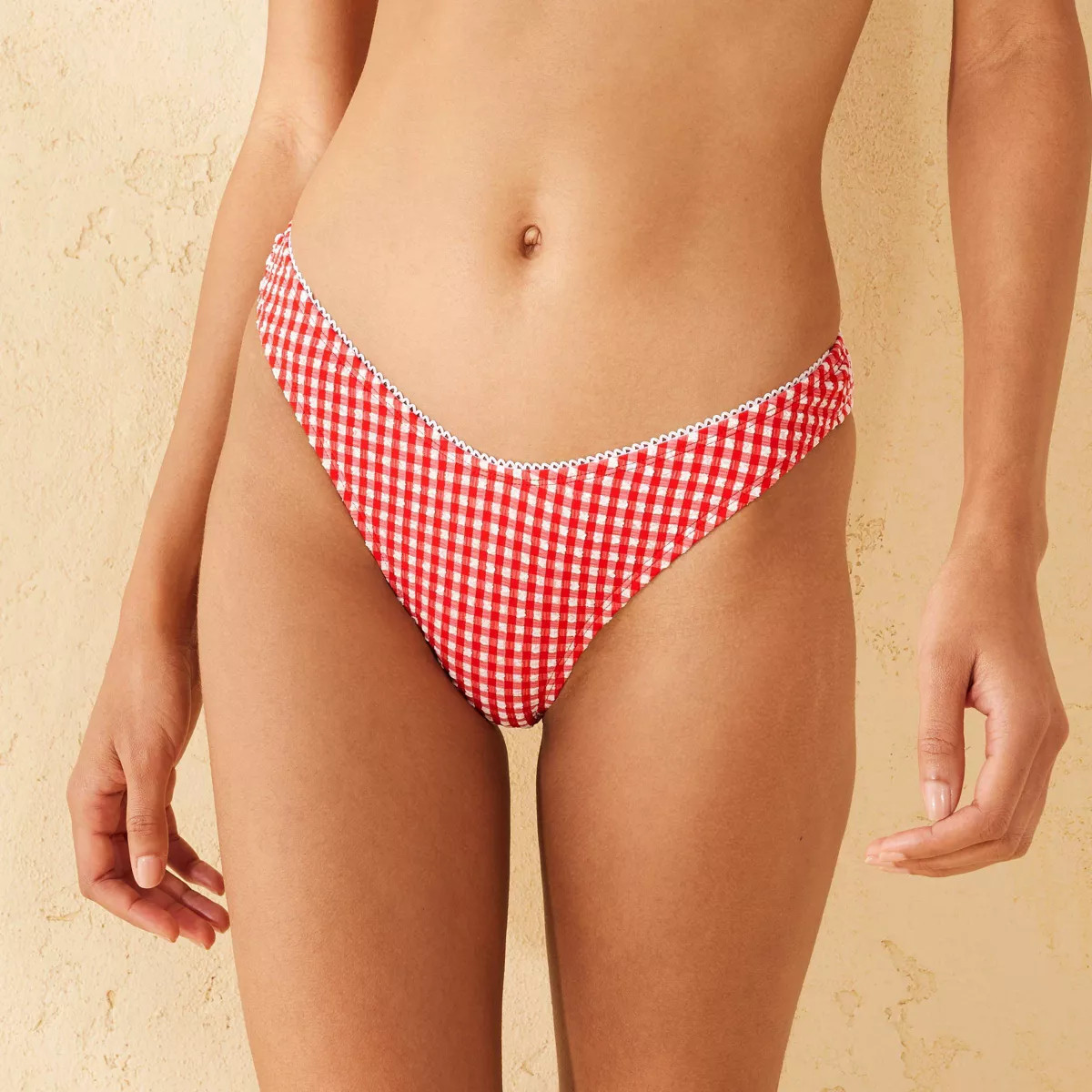 Women's Textured Low-Rise High Leg Cheeky Bikini Bottom - Wild Fable™ Red/White Gingham Print | Target