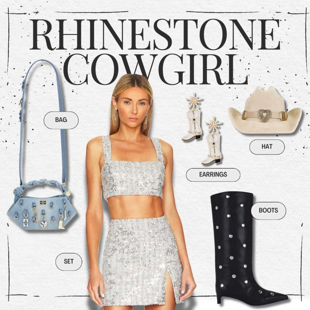 Sparkle like the star you are, cowgirl 💫🤠 This Rhinestone Cowgirl outfit is giving full western glam fantasy with sparkly fringe, metallic boots, and statement accessories — all linked from REVOLVE for your next country concert, Nashville bachelorette, or rodeo-ready night out.

Think denim meets disco, cowgirl boots with attitude, and bold western flair. Whether you're headed to Broadway, Stagecoach, or your own Yeehaw-themed party, this look was made to shine under the lights ✨

Shop the full rhinestone cowgirl edit on LTK — your boots were made for more than just walking 👢💎 

 #LTKFestival #LTKParties #LTKStyleTip