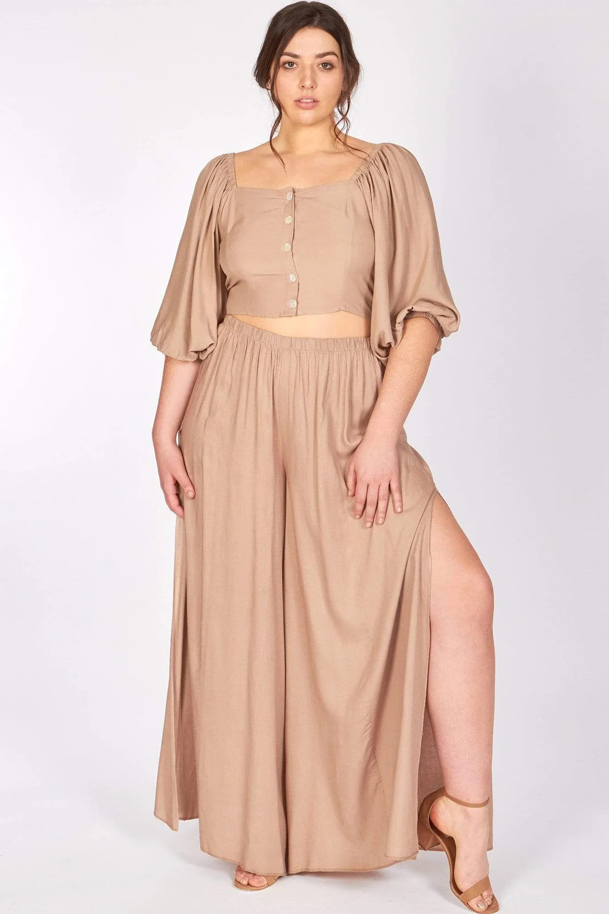 Almond Puff Sleeve Carolina Crop Top and Pants | CoEdition