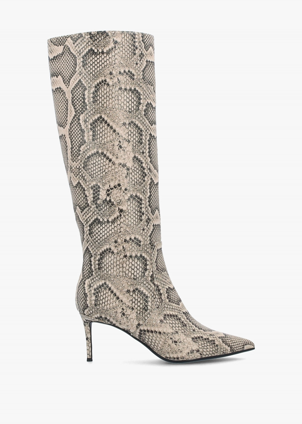Saffia Beige Leather Reptile Slim Heel Knee Boots | Daniel Footwear (UK)