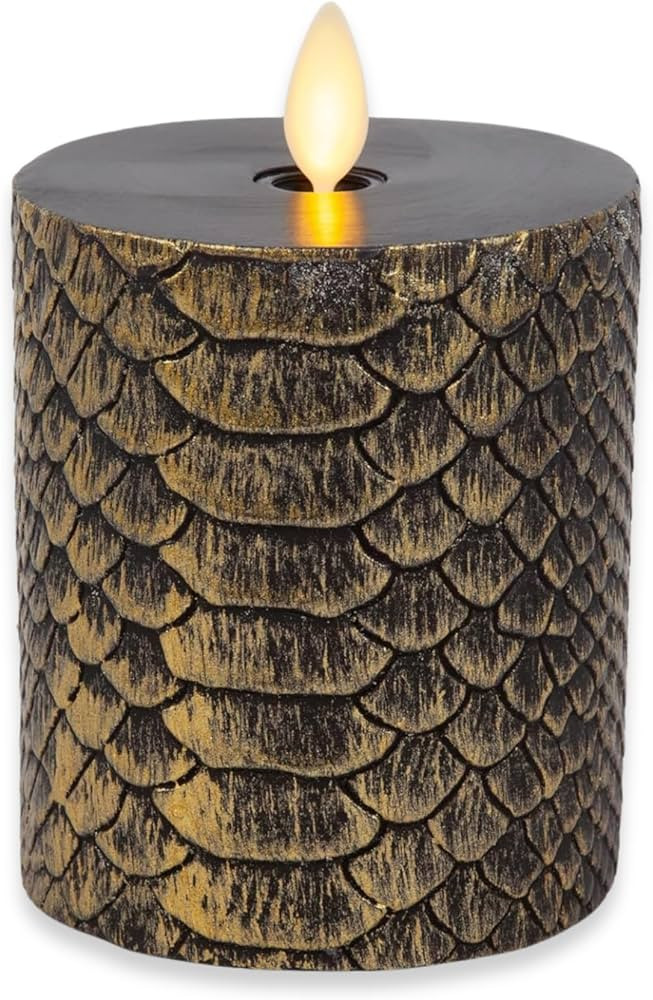 Luminara Snake Pattern Flameless LED Candle, Black & Gold 3" x 4.5", Moving Flame Pillar, Battery... | Amazon (US)