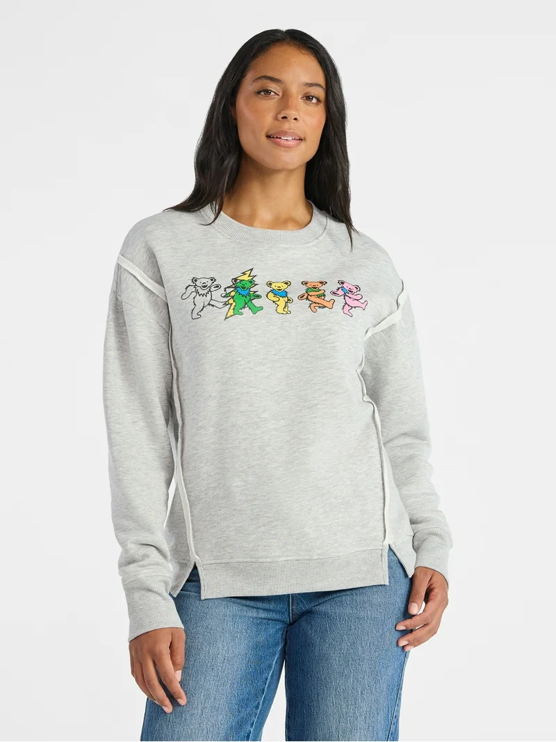 Time and Tru Women's Grateful Dead Dancing Bear Line Up Graphic Sweatshirt with Long Sleeves, Siz... | Walmart (US)