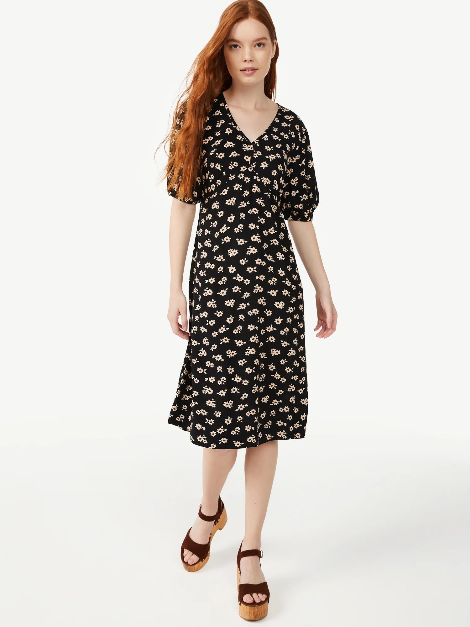 Free Assembly Women's V-Neck Midi Dress | Walmart (US)