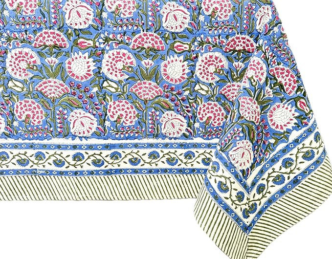 ATOSII Clover Pink 100% Cotton Fall Tablecloth, Handblock Print Rectangle Table Cover for Kitchen... | Amazon (US)