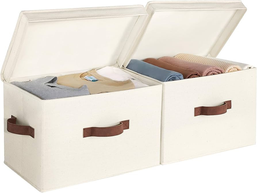 StorageWorks Fabric Storage Bins with Lid, Decorative Storage Boxes for Shelves, Stackable Closet... | Amazon (US)