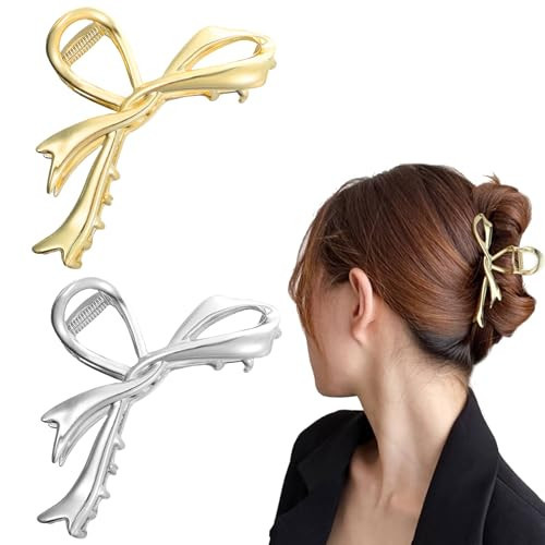 2 Pcs Metal Hair Claw Clips, 4.5 Inch Bow Hair Claw Clip Cute Claw Hair Clips Bowknot Hair Jaw Clip Styling Hair Accessories Barrettes Strong Hold Claw Clips for Thick Thin Hair (Ribbon Bow) | Amazon (US)