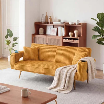 74.01 Inch Adjustable Corduroy Sofa Bed with Pillows, Minimalist Design for Living and Study Rooms | Wayfair North America