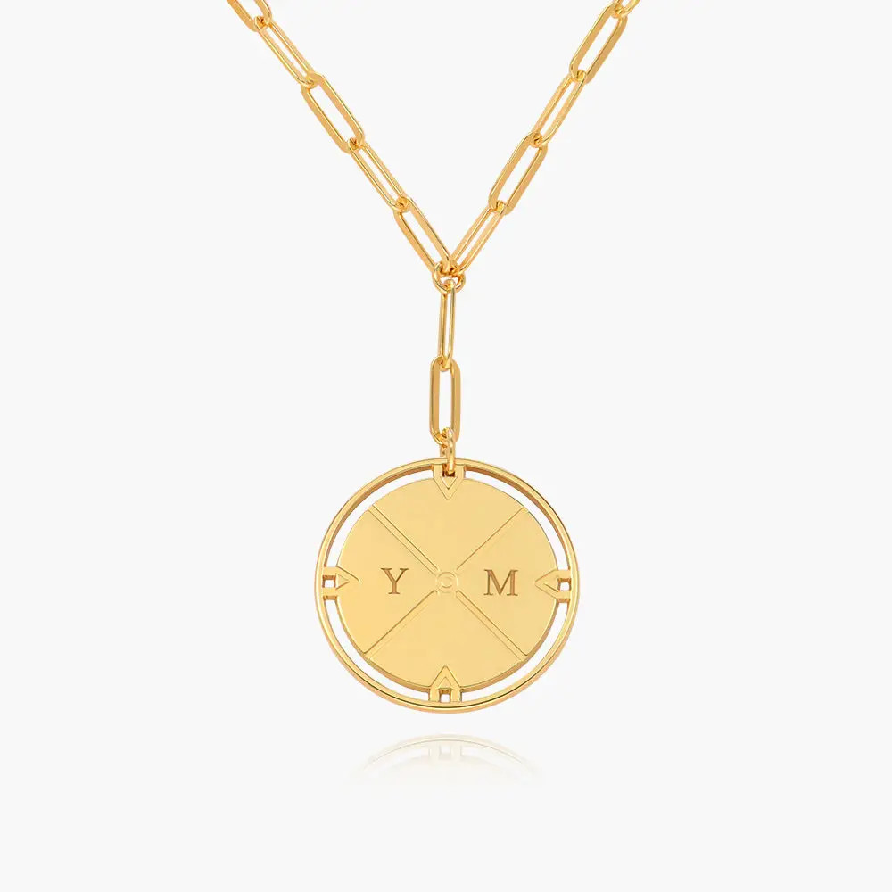 Engraved Compass Necklace - Gold | Oak & Luna (US)