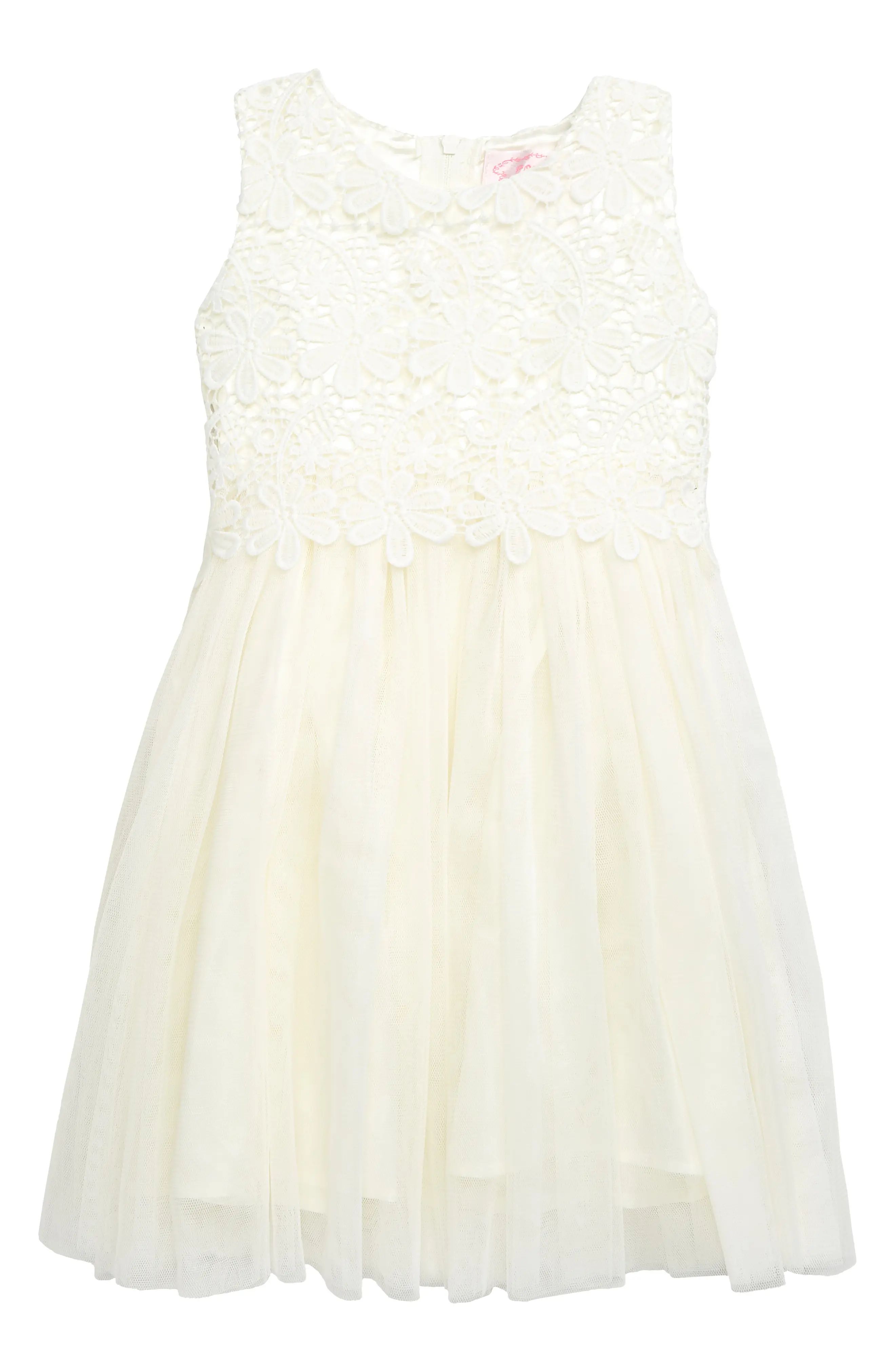 Girl's Popatu Lace Tulle Dress, Size 4 - White | Nordstrom