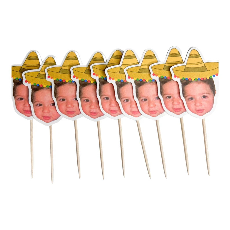 Fiesta cupcake toppers and party decor personalized with face for fiesta theme parties, birthdays... | Etsy (US)