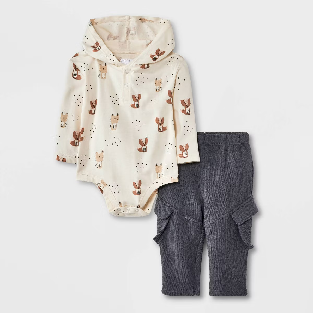 Grayson Mini Baby Boys' Hooded Top & Bottom Set - Gray/Cream | Target
