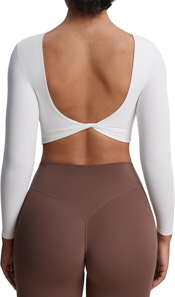 Aoxjox Long Sleeve Crop Tops for Women Emma Twist Back Workout Cropped T Shirt Top | Amazon (US)